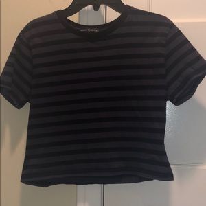 Brandy Melville Black and Gray Striped T-Shirt